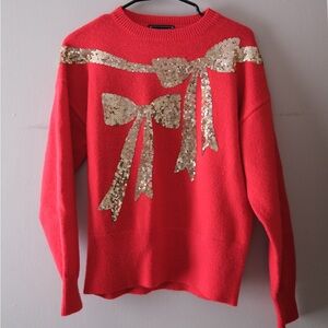 Chic Red Sweater with Gold Sequin Bows